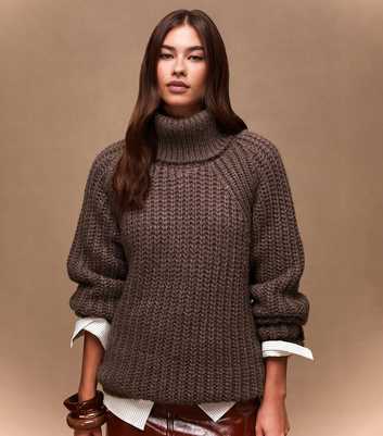 Mink Chunky Knit Roll Neck Jumper