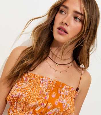 Orange Paisley Ruched Crop Top