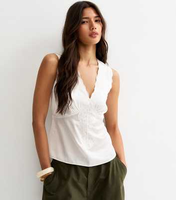 Off White Satin Lace Trim Cami Top