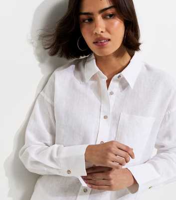 White Linen Oversized Long Sleeve Shirt