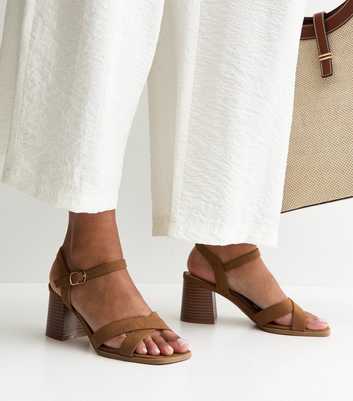 Tan Faux Suede Crossover Strap Sandals