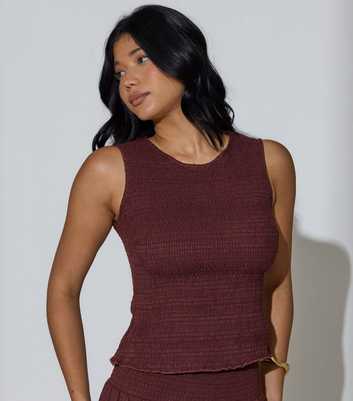 South Beach Dark Brown Shirred Sleeveless Top
