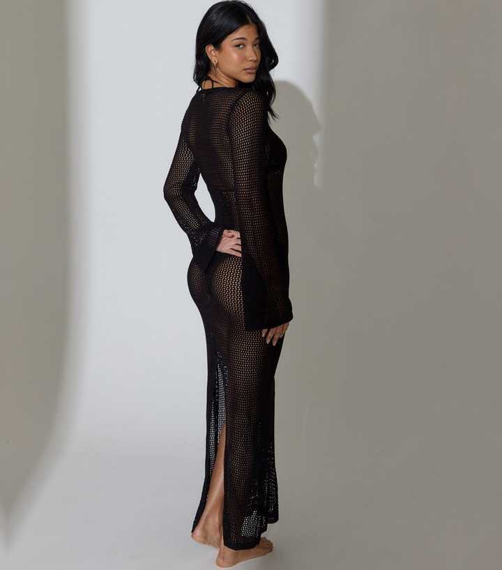 fitted lace wedding dress Maxi dress with flared sleeve Delicate Florals Black by KTB  Kaftans that  Bling