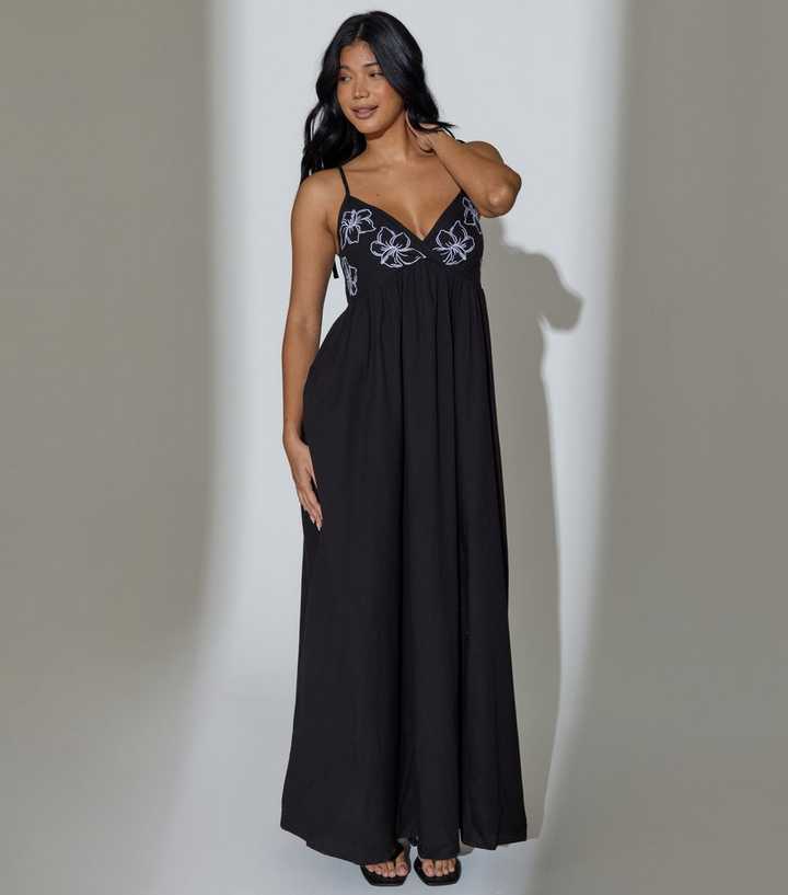 South Beach Black Floral Embroidered Maxi Dress | New Look