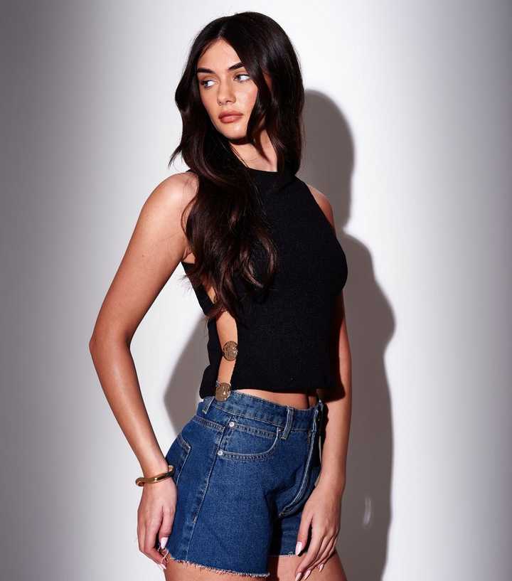 South Beach Black Knit Top with Hammered Side Disks