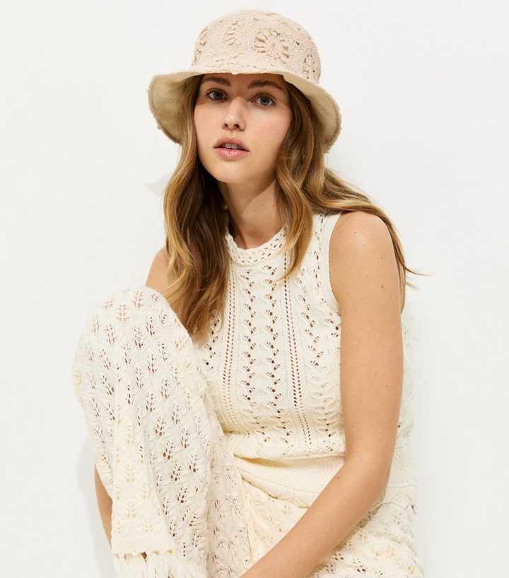 Cream Crochet Bucket Hat