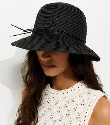 Black Straw Bow Bucket Hat