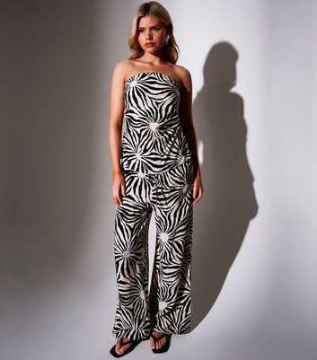 South Beach Black Sunburst Print Textured Wide Leg Trousers