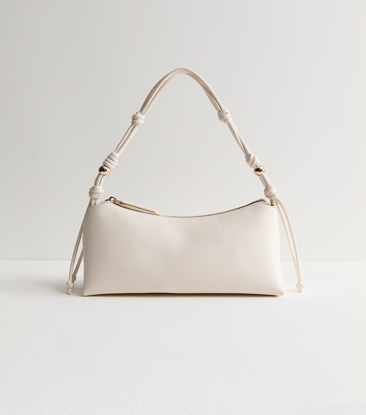 White Faux Leather Knotted Handle Shoulder Bag New Look