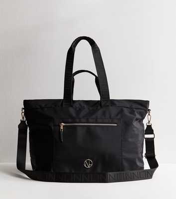 Black Woven Slouchy Weekender Tote Bag