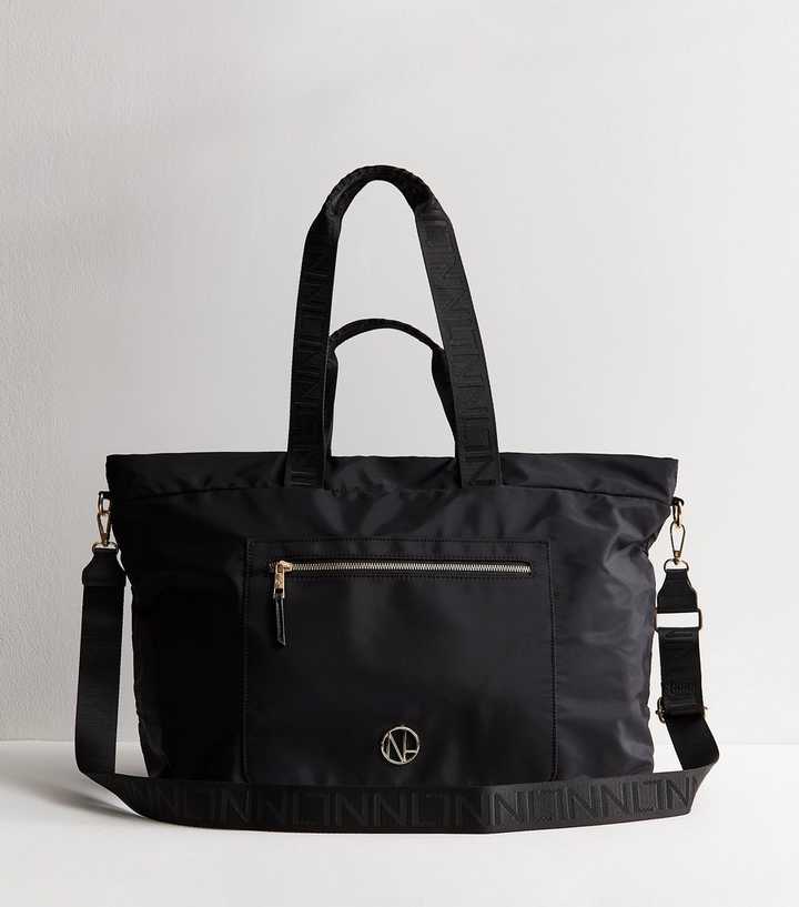 Black Woven Slouchy Weekender Tote Bag