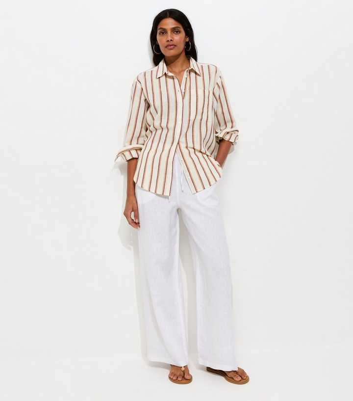 White Pure Linen Wide Leg Trousers