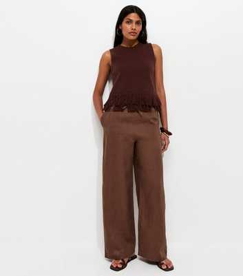 Dark Brown Linen Wide Leg Trousers