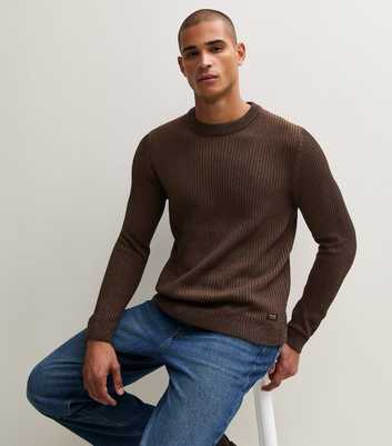 Jack & Jones Dark Brown Ribbed Jumper With Cotton