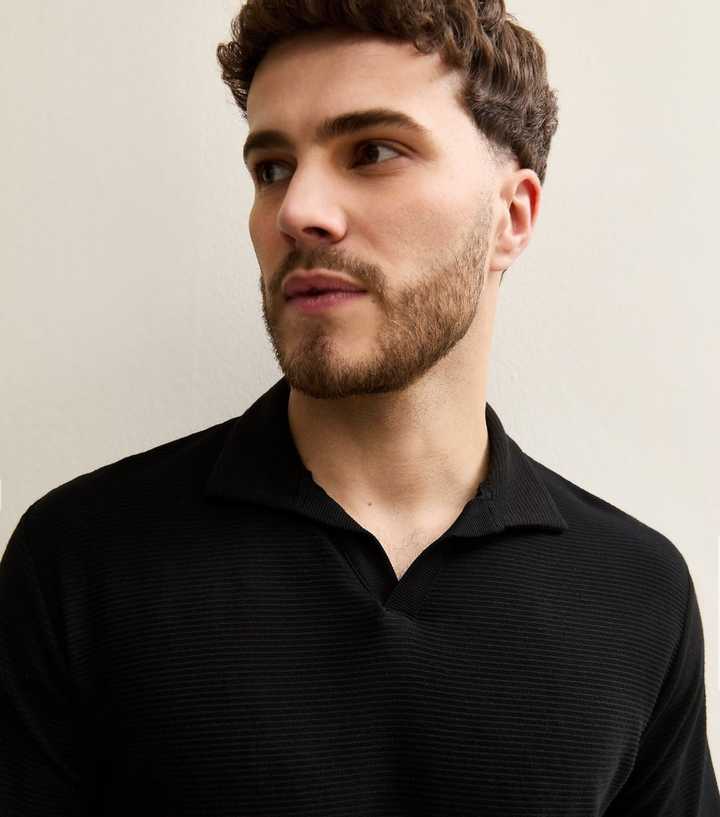 Jack & Jones Black Regular Ribbed Polo Shirt