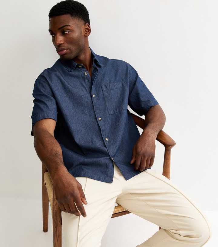 Blue Boxy Denim Short Sleeve Shirt