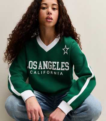Girls Dark Green LA California V Neck Logo Sweatshirt