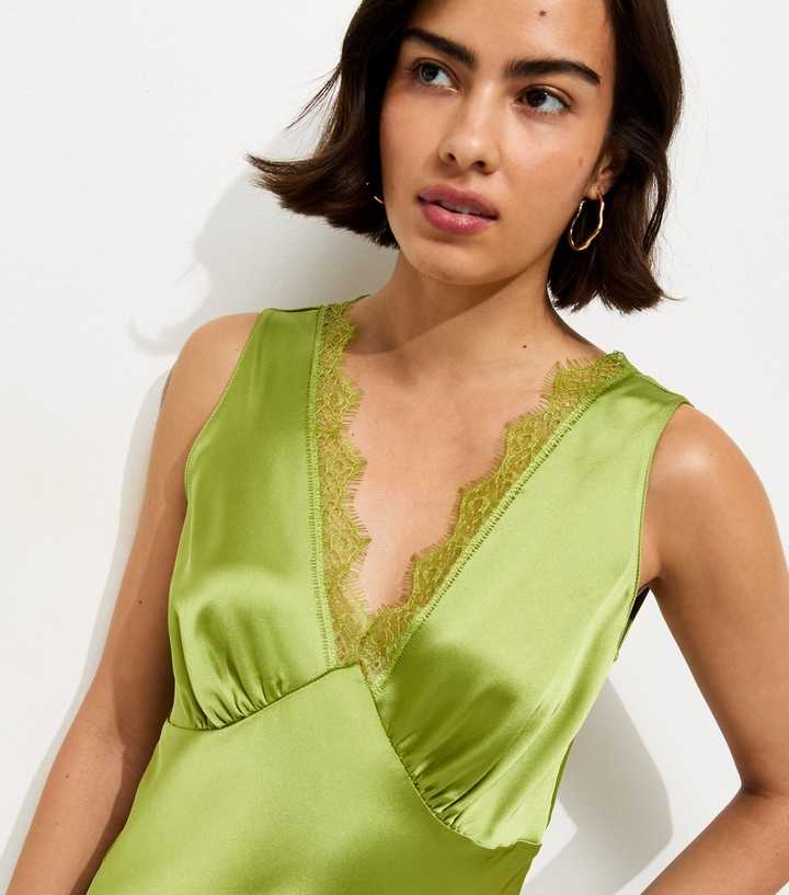 slim fit dress slacks Hand Dyed Green Silk Slip Dress  Eveliina Vintage