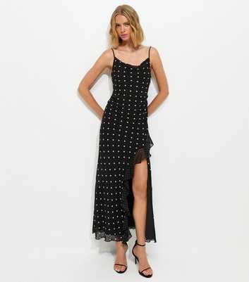 Black Polka Dot Cowl Neck Midi Dress
