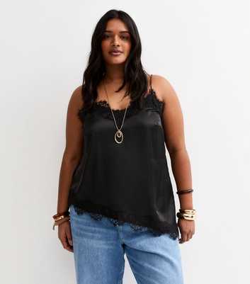 Curves Black Longline Lace Cami Top