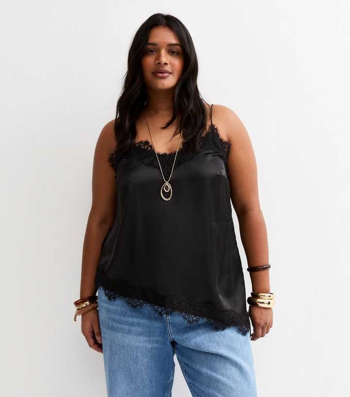 Curves Black Longline Lace Cami Top