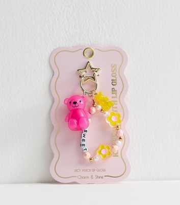 Pink Teddy Lip Balm and Bracelet Key Chain