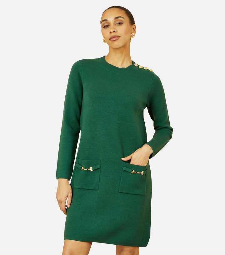 Yumi Green Knitted Tunic Dress | New Look