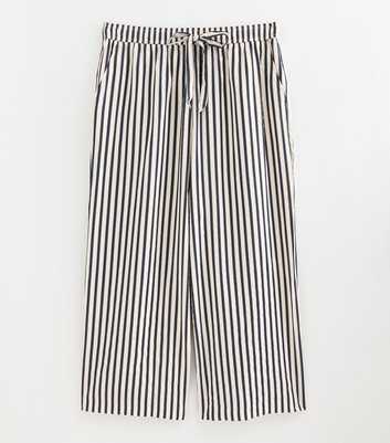 Curves Navy Stripe Print Wide Leg Trousers