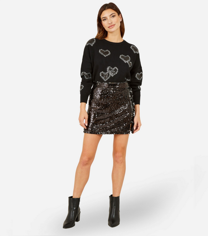 Yumi Black Sequin Mini Skirt
