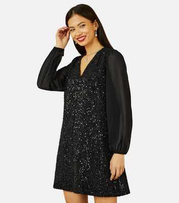Yumi Black Sequin V Neck Tunic Dress 