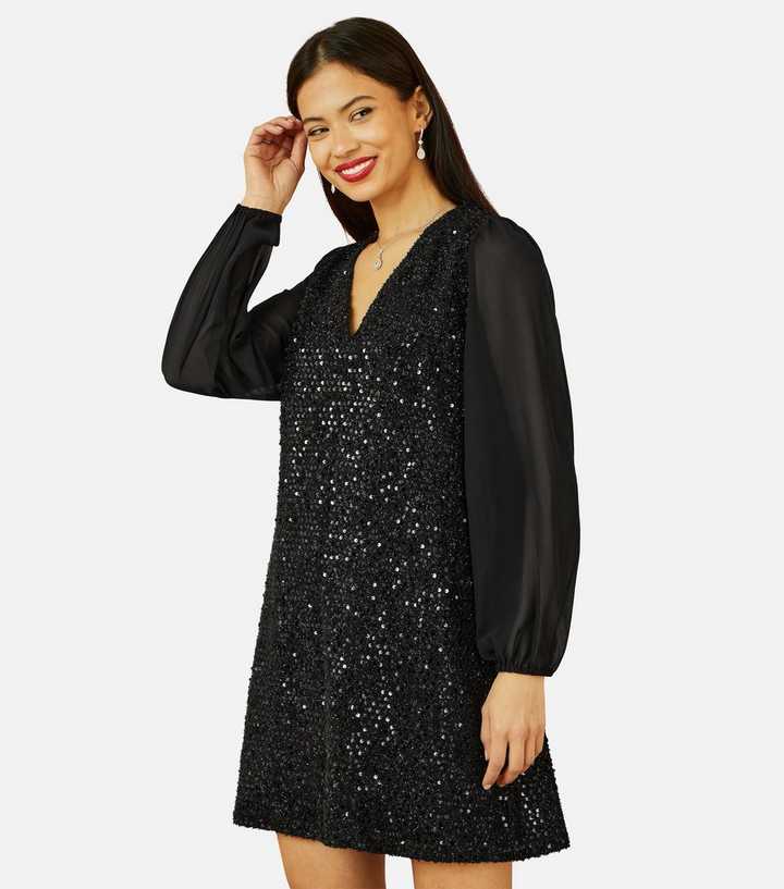 Yumi Black Sequin V Neck Tunic Dress 