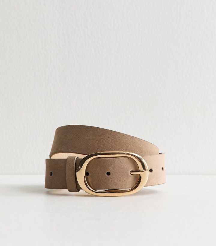 Mink Faux Suede Oval Buckle Belt