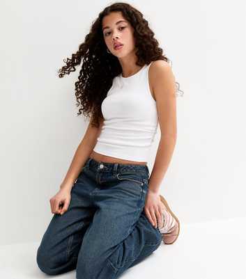Girls White Ruched Side Racer Vest Top