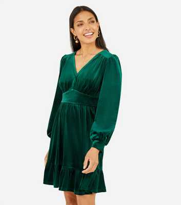 Yumi Green Velvet Long Sleeve Skater Dress