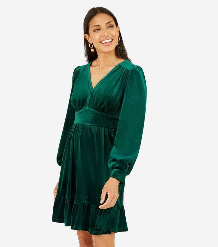 Yumi Green Velvet Long Sleeve Skater Dress