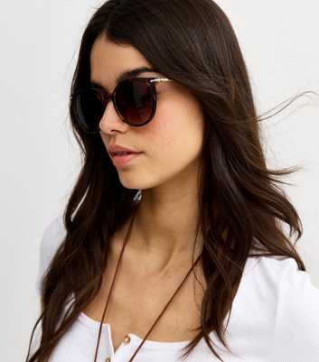 Dark Brown Speckled Round Frame Sunglasses