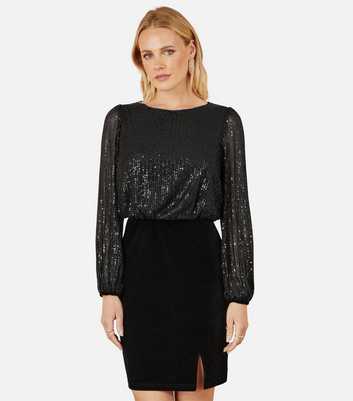 Yumi Black Sequin Velvet Mini Dress