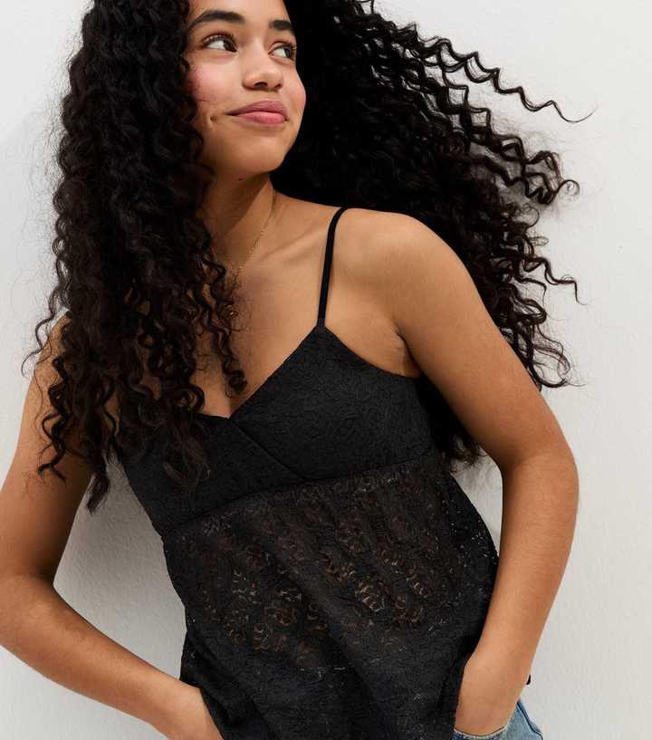 Girls Black Lace Triangle Cami Top