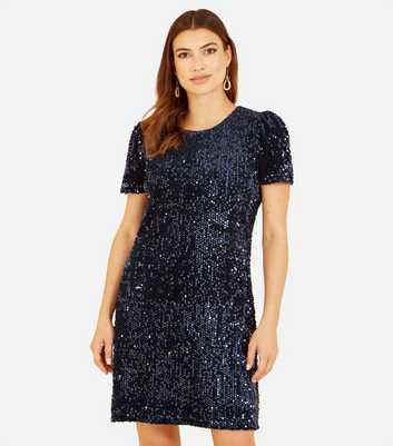 Yumi Navy Sequin Shift Mini Dress