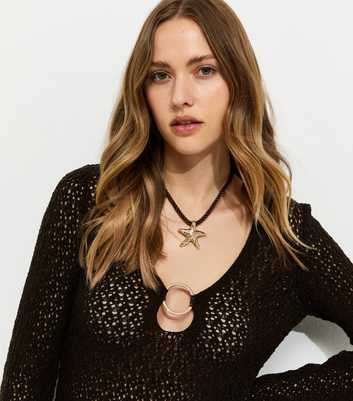Gold Tone Starfish Pendant Rope Necklace