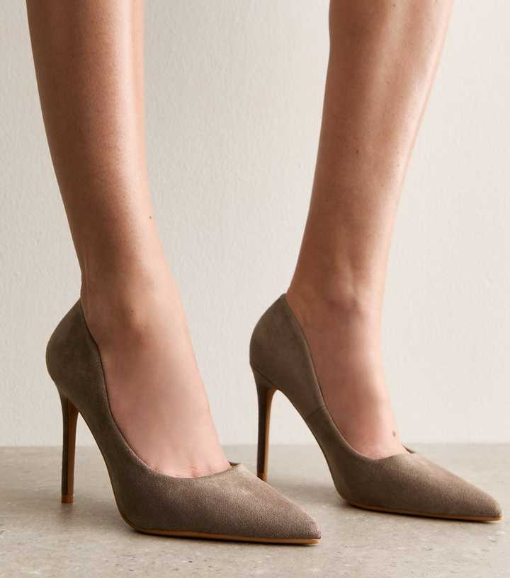 Truffle Mid Brown Faux Suede Pointed Toe Court Shoes