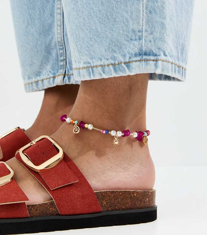 Multi Coloured Bright Beaded Charm Anklet
