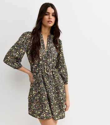 Black Ditsy Floral Tiered Mini Dress