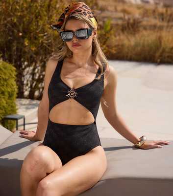 South Beach Black Glitter Cutout Sunburst Tummy Control Swimsuit