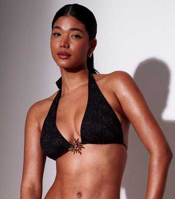 South Beach Black Sunburst Halter Bikini Top