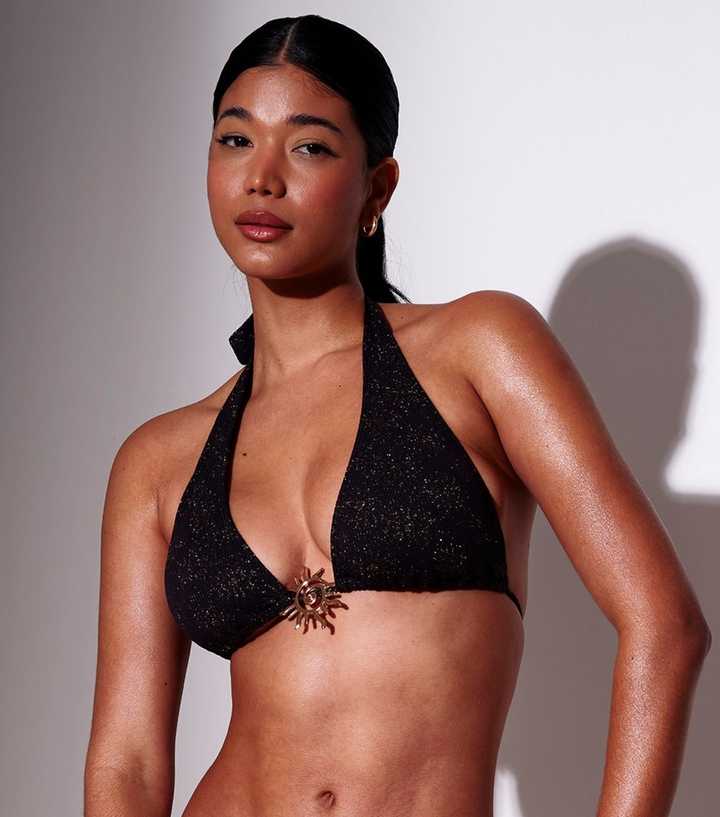 South Beach Black Sunburst Halter Bikini Top