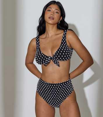 South Beach Black Textured Polka High Waist Tummy Control Bikini Brief