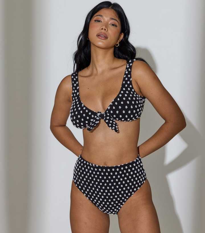 South Beach Black Textured Polka High Waist Tummy Control Bikini Brief