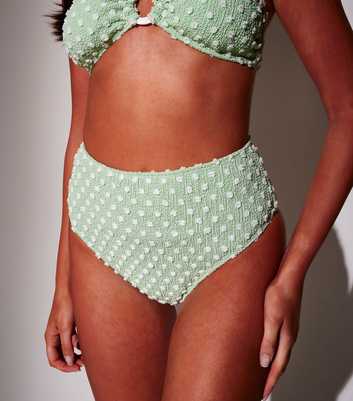 South Beach Green Textured High Waist Bikini Briefs