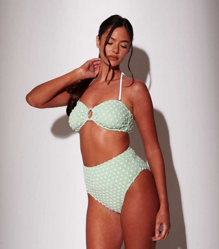 South Beach Green Textured High Waist Bikini Briefs